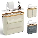 TAZENI Toilet Paper Storage Basket Holder Holds 9-12 +1 Rolls Elegant Multi-Functional Bathroom Toilet Paper Holder Stand Storage Organizer Waterproof with Tray Hold Phone Wet Wipes Beige