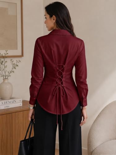 OOMPH! Women’s Cotton Solid Corset Style Shirt Red Maroon - Image 4