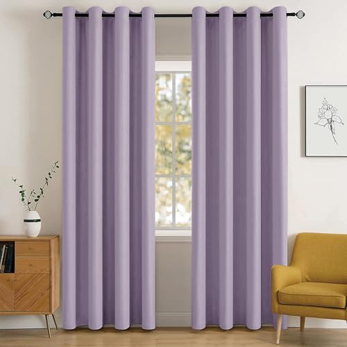 Image of MIULEE Lilac Blackout Bedroom Curtains Drapes 84 Inch Long 52 inchx84 inch | Grommet Top, Room Darkening Window Drapes, Privacy Protection, Thermal Insulated, Heat Blocking, Light Blocking