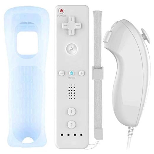 Wii Wireless Remote Motion Controller, inbyggd Motion Plus Controller Remoto och Nunchuck Con Custodia i silikon för Wii och Wii U (vit)