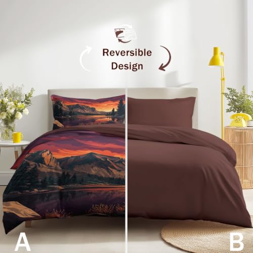 Housse de couette 200 x 220 cm coucher de soleil en microfibre orange