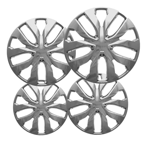 OxGord Hubcaps Wheel Covers - (Set of 4) Hub Caps Wheels Rim Cover - Car Accessories Silver Hubcap Standard Steel Rims - Snap On Auto Tire Replacement Exterior Cap (Chrome, 17 Inch)