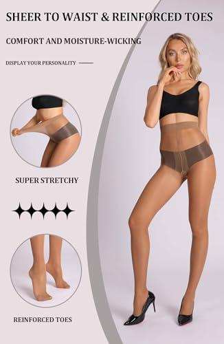 Image of MERYLURE 20D Sheer Black Tights for Women, T-Crotch Ultra Thin Pantyhose High Waist Stockings Reinforced Toes 2 Pairs