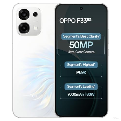 Oppo F33 5G Smartphone (6GB RAM, 128GB Storage, Pearl White) |50MP AI Camera |7000mAh Long Battery |45W Fast Charging-with No Cost EMI/Bank Offers