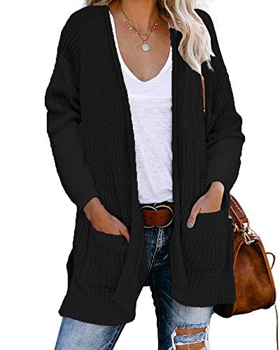 ETCYY NEW Cardigan Sweaters for Women,Womens Cardigans Long Sleeve Casual Knit Cardigans for Women with Pockets Black