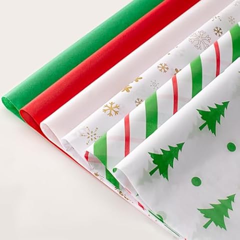 Umikk Christmas Tissue Paper for Gift Bags, 6 Designs 120 Sheets 20 x 20 Inches Christmas Wrapping Paper, Gift Wrapping Christmas Tissue Paper Sheets Bulk for Christmas, Birthday and Holiday Decor Cover