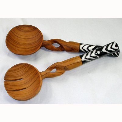 Olive Wood Twisted Salad Serving Set