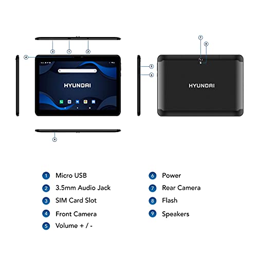 Image of HYUNDAI HyTab Plus, 10 Inch IPS Display, 4G LTE (T-Mobile only), WiFi, Quad-Core Processor, 2GB RAM, 32GB Storage, Dual Camera, Android 10 Go, 5000 mAh Battery - Graphite
