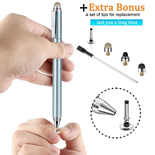 Image of Capacitive Stylus Pen, 4-in-1 High Sensitivity and Precision Touch Screen Stylus Clear Disc Tip,Black Rubber Tip &Mesh Fiber Tip Compatible with Universal Touch Screen Device (Ice Blue)