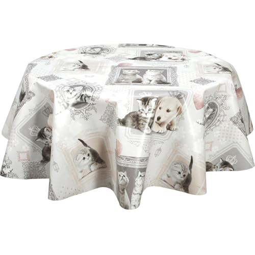Toilinux.com Nappe en Toile cirée Ronde Motifs Chatons Mimi - Diam. 150 cm