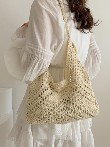 Image of Boho Straw Bags for Women Large Woven Tote Bag Straw Beach Bag Shoulder Bags Purse Handbags Summer Straw Hobo Bag