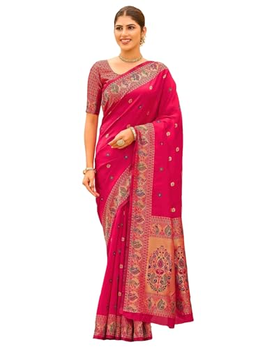 SIRIL Women's Weaving Paithani Silk Saree With Unstitched Blouse ...