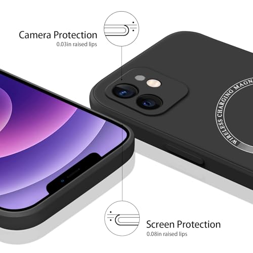 Image of Meliya Magnetic Case for iPhone 12mini Phone Case with MagSafe, Camera Protection Ultra Slim Shockproof Bumper Liquid Silicone Case with Microfiber Lining,Black