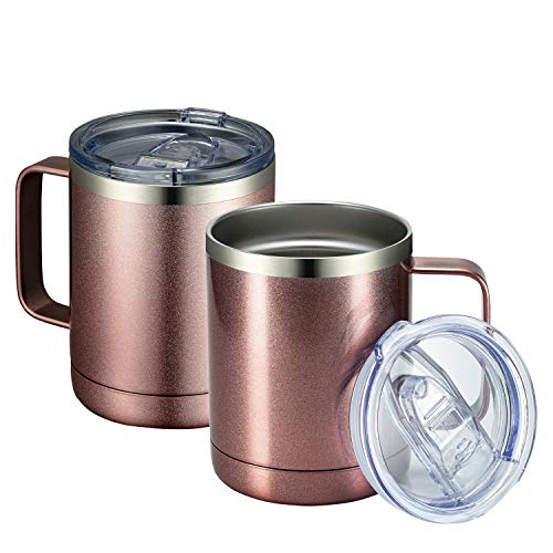Image of MEWAY 12oz /1Pack Double Wall Vacuum Insulated Travel Mug with Handle, Stainless Steel Tumbler with Lid, Durable Powder Coated Insulated Coffee Cup for Cold & Hot Drinks (Rose Gold, 2 Pack)