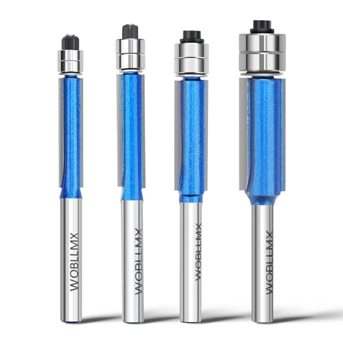 WOBLLMX 4本入 6mm軸トリマービット ダブルベアリング付き 2刃切断ルータービット電動トリマービット,CNC 彫刻機 木工 切断 ナイフ 木工用 切削工具