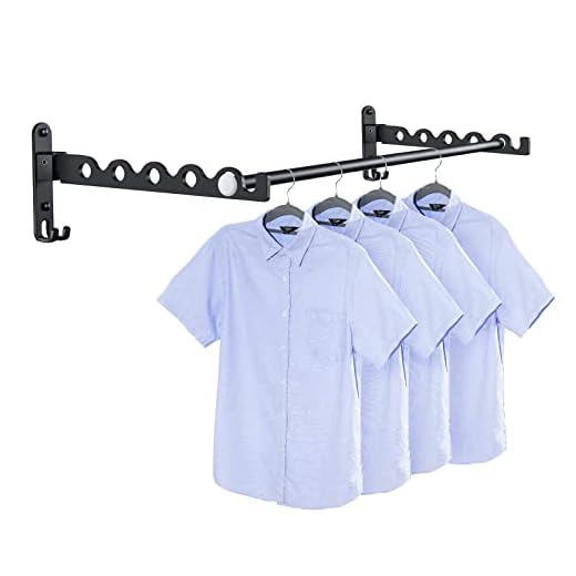 MEIJO Plegable Perchero de Pared, Gancho Percha Ropa Plegable Colgador Antideslizante para Cuarto, Baño, Balcón (Negro, 2 piezas + varilla)