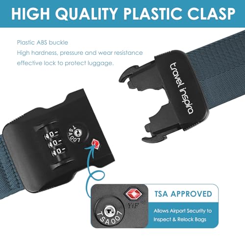 Image of Travel Inspira TSA-Approved Luggage Strap, Heavy-Duty Adjustable Suitcase Belt for 20-28 Inch Travel Bags, Durable Navy Blue Nylon Anti-Theft Protection for Business Travel