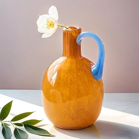2.2lb Heavy Vase,Unique Vase for Home Decor,Glass Flower Vases for Decorations 8.5" H Amber Glass Vase Centerpieces,Art Vase for Decor Cover