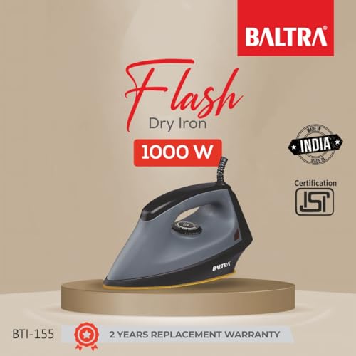 Image of BALTRA Flash 1000 watts Dry Iron with Shock Proof Plastic Body | Non Stick Greblon Coating Soleplate for Longer Durability | Overheat Safety Shutoff | 180 Swivel Cord | 2 Years Replacement Warranty