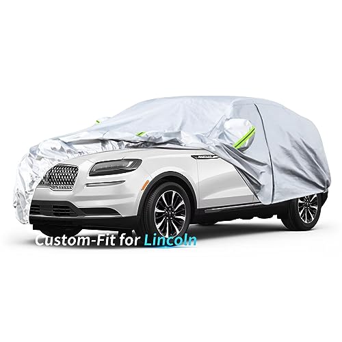 Image of Custom-Fit for Lincoln Car Cover, 7 Layers Car Cover Waterproof All Weather for Automobiles, Outdoor Full Cover Rain Sun UV Protection with Zipper (Silver,for Lincoln MKC)