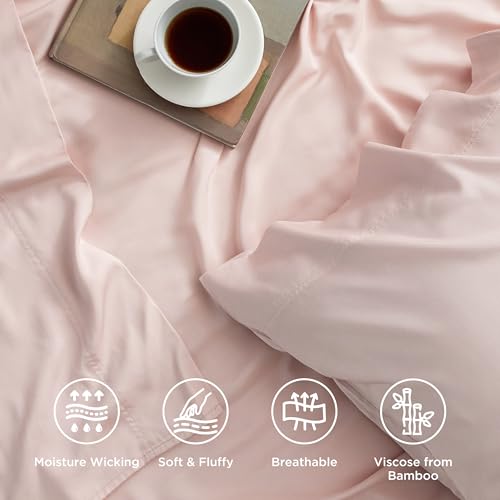 Image of Bedsure Cooling Sheets Twin, Rayon Derived from Bamboo, PureWoven, Breathable & Soft Twin Sheets Set, Deep Pocket Up to 16 Inches, Hotel Luxury Silky Bedding for Hot Sleepers, Pink