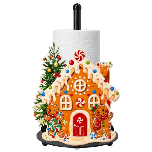 Christmas Gingerbread House Paper Towel Holder, Farmhouse Xmas Kitchen Countertop Decor, Gingerbread Man Christmas Paper Towel Roll Stand, Christmas Housewarming Birthday Gift for Women Mom