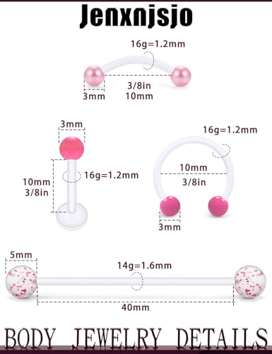 Jenxnjsjo Clear/Pink/Purple Lip Septum Rings Eyebrow Industrial Smiley Piercing Jewelry Plastic Cartilage Helix Tragus Daith Earrings Vertical Labret Medusa Retainers Kits for Surgery Work Sports3