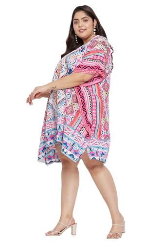 Image of Oussum Short Caftans for Women Plus Size Kaftan Tunic Tops Polyester Summer Beach Clothing Mini Cover Ups Dress for Ladies