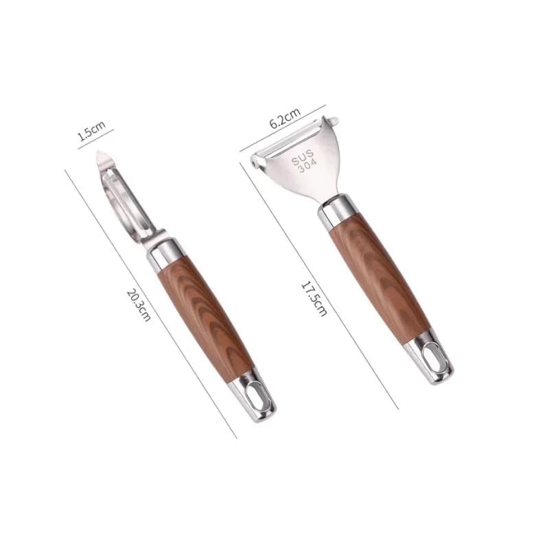 Image of 2 Pcs Vegetable Peeler Set with Sharp Stainless Steel Blades and Wooden Handles, Multi Function Fruit and Kitchen Peeler for Potatoes, Carrots, Cucumbers, Pumpkins and Everyday Food Preparation
