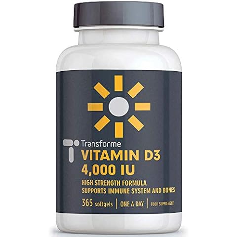 Vitamin D 4000 IU, 365 Capsules 1 Year Supply, Maximum Strength High Absorption Softgels, Easy to Swallow Quadruple Strength VIT D3 Cholecalciferol - Not Tablets, Gluten Free, by Transforme Cover
