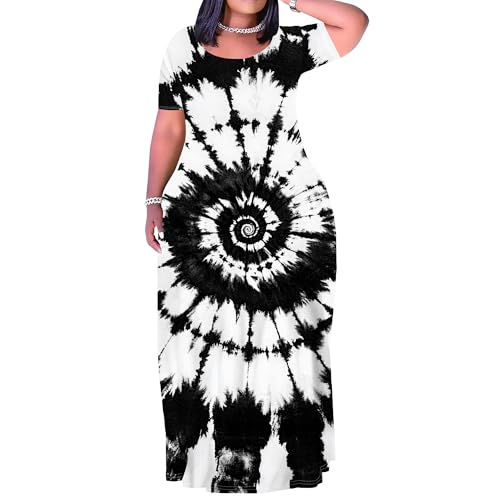 Image of SUZONANA Plus Size Maxi Dress for Curvy Women Summer Casual Sundress Short Sleeve Loose Vacation Dress