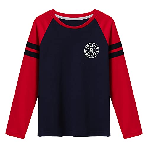 X-Baoo Boys Shirt Tops 2 Pieces Of 3 Children's Round Neck Shirts Red White Yellow Blue T-Shirt 1-7 Years Old (3T, Royal Blue Red Sleevegrey Striped Sleeve) #TOP1