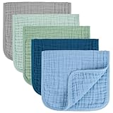 MIGIOL Baby Burp Cloth 100% Cotton Newborn Cotton Muslin Burp Cloth 10x20 inches (Blue & Green 5 Pieces)