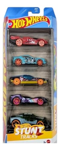 Image of Hot Wheels Car 2025 Stunt Tracks Pack of 5 (Scoopa Di Fuego, La Fasta, Rev Rod, Torque Twister, Lightnin Bug) Multi - Color, 3+ Years