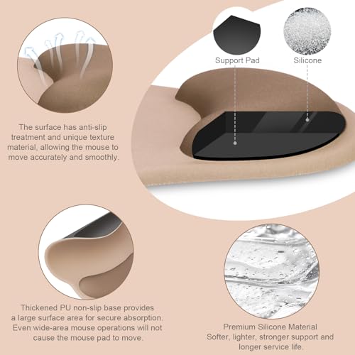 Image of MOSISO Wrist Rest Support for Mouse Pad&Keyboard Set, Circle Curved Ergonomic Mousepad&Coaster Non-Slip Base Home /Office Pain Relief&Easy Typing Pad with Soft Cloth&Silicone Lining, Mocha