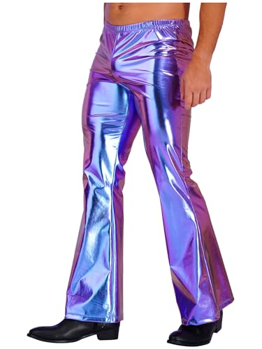 Men Metallic Bell Bottom Flared Pants Flare Leg Pants Disco Rave Dance Pants Motorcycle Leggings4