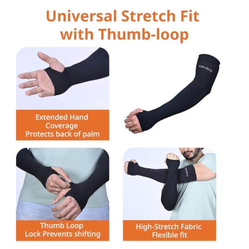 Image of FOVERA UV Sun Protection Arm Sleeves with Thumb Loop for Men & Women - UPF 50+ Cooling Hand Cover for Biking, Cricket, Driving & Cycling - Tan Protection Guard