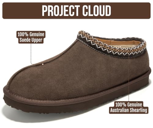 Image of Project Cloud Mens Slippers Genuine Leather Australian Shearling Slippers | Memory Foam Insole Non Slip Fuzzy Shoes Indoor Outdoor Warm Cozy Footwear Everyday Comfort Soft Lining Cushioned Sole Easy On