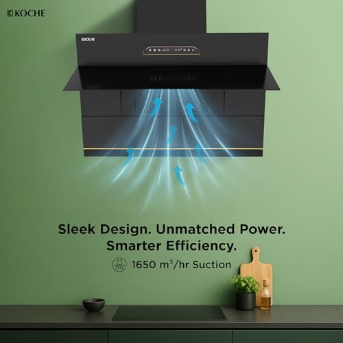Image of KOCHE LAURA 90 Chimney for Kitchen 90cm | 1650 m /hr Suction | Filterless Heat Auto-Clean | BLDC Motor | Gesture Control | Hydraulic Louvers | Low Noise | 12 Yr Motor Warranty