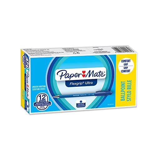 Paper Mate Flexgrip Ultra-Kugelschreiber mit Kappe | mittlere Spitze (1,0 mm) | blau stifte set | Schulsachen und bürobedarf | 12er-Box