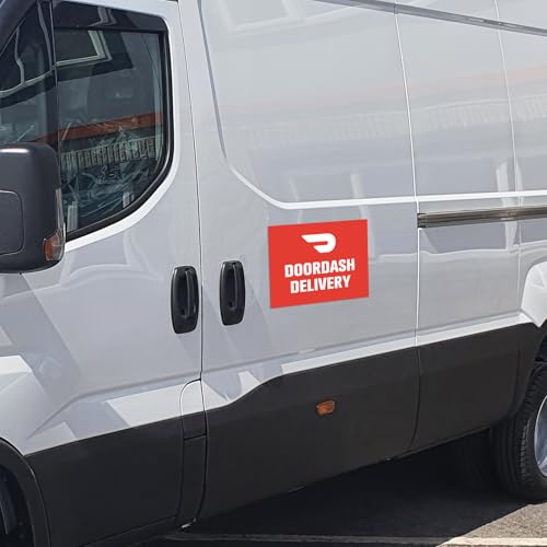 Image of 3 Pack Magnets - Car Vehicle Delivery Signs (2 Large 8 x 10 inch, 1 Small 5 x 7 inch) - Magnetic Driver Signs For DoorDash (Red) Easily Identify Your Driver!