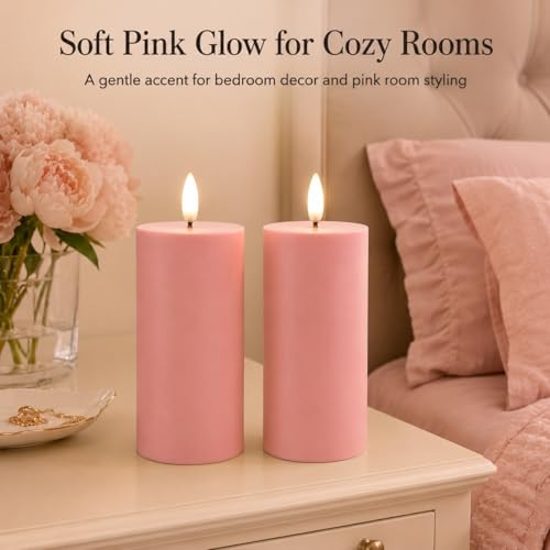 Image of ANGELLOONG Pink Flameless Pillar Candles 6x3 Set of 2 with Timer, LED Battery Candles for Bedroom Decor, Decorative Candles for Nursery and Pink Room Decor