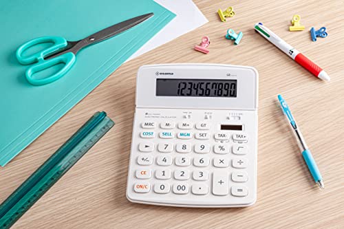 Osama BIG DISPLAY, 12-stelliger Tischrechner mit großer neigbarer Anzeige und Kosten-Umsatz-Margen-Berechnungsfunktion - Weiß