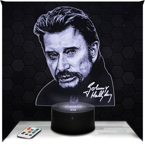 Lampephoto.fr - Lampe 3D Johnny Hallyday Idée Cadeau Fan Chanson Française, Fan de Johnny Hallyday, Veilleuse Tactile Led Illusion, Effet Hologramme 3D, Idée Cadeau...