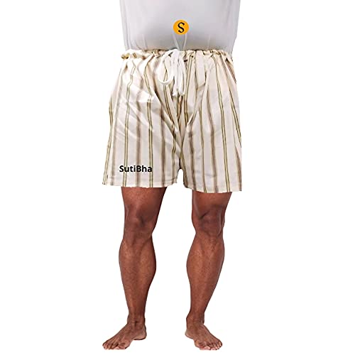 Image of Men's Lattha Traditional Pure Cotton Underwear aka Patta wala Janghiya, Dhari wala / Striped Undergarment, Khadi Latthe Ka Jangia, Nicker,Chaddi; Nade wala kachha with wide Miyani /Asan & Back Pocket & Drawstring /Nada