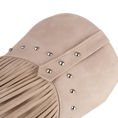 Image of KiutSymo Mid Calf Fringe Boots For Women Cowboy Pointed Toe Chunky Heels Cowgirl Western Tassel Boots