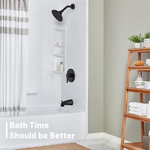 Black Shower Faucet Set with Tub Spout, WRISIN Black Shower Head and