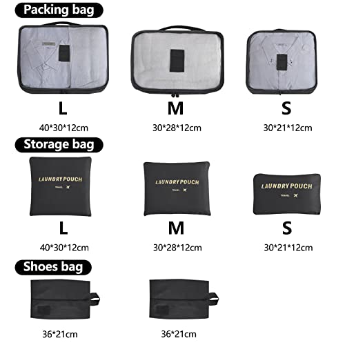 Newaner 8 En 1 Oorganisateur Valise Pochette De Voyage Multifonctions Sacs A Vetements Etanche Organiseur Pochettes De Rangement Avec Sac A Chaussurescosmetique Packing Cubes For Travel Noir