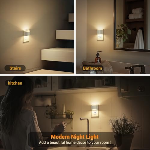 Image of JandCase LED Night Lights Plug into Wall 2 Pack, Automatic Night Light, Dusk to Dawn Sensor Nightlight, 0-100LM Brightness Adjustable Nightlight for Kids Bedroom Hallway Kitchen