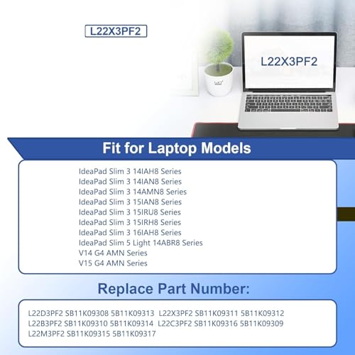 Image of WeFly L22D3PF2 Laptop Battery for Lenovo V14 V15 G4 AMN IdeaPad Slim 3 14IAN8 14AMN8 14IAH8 15IRH8 15IRU8 15IAN8 16IAH8 Series L22B3PF2 L22C3PF2 L22D3PF2 L22X3PF2 SB11K09311 11.31V